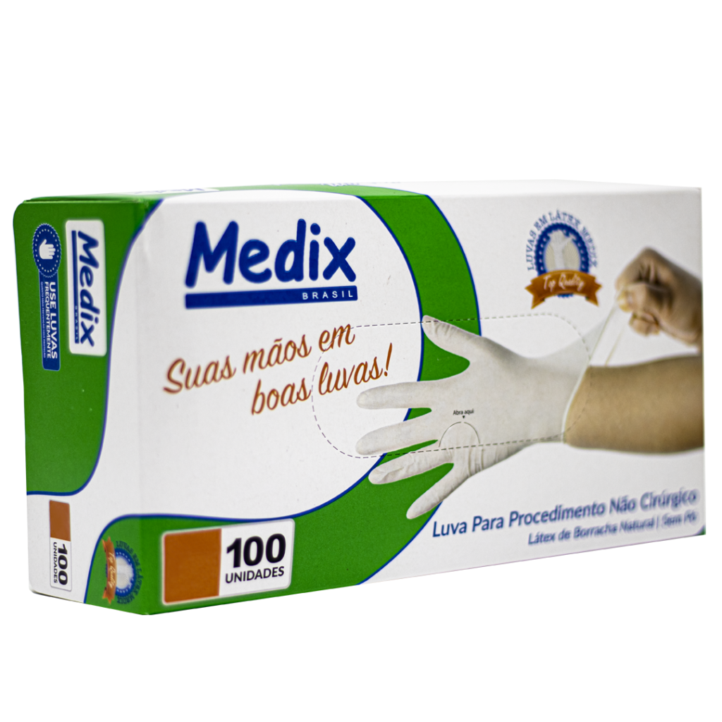 Luva Látex Medix Cor Branca Sem Pó – 100 Unidades Ltx Saúde