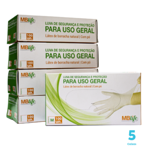 Kit 5 Caixas de Luvas Látex MBlife cor branca com pó