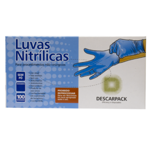 Kit 5 caixas de Luvas Nitrílicas Descarpack cor azul  sem pó